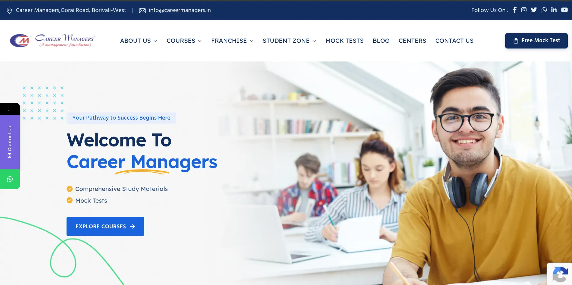 CareerManagers exam preparation website SEO case study screenshot